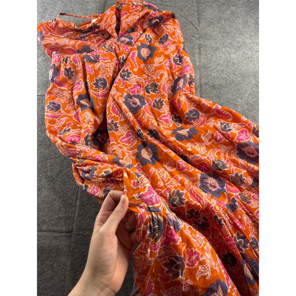Cleobella Orange Floral Paisley Tiered Maxi Dress Pockets Womens S Resort Whimsy - Picture 2 of 7